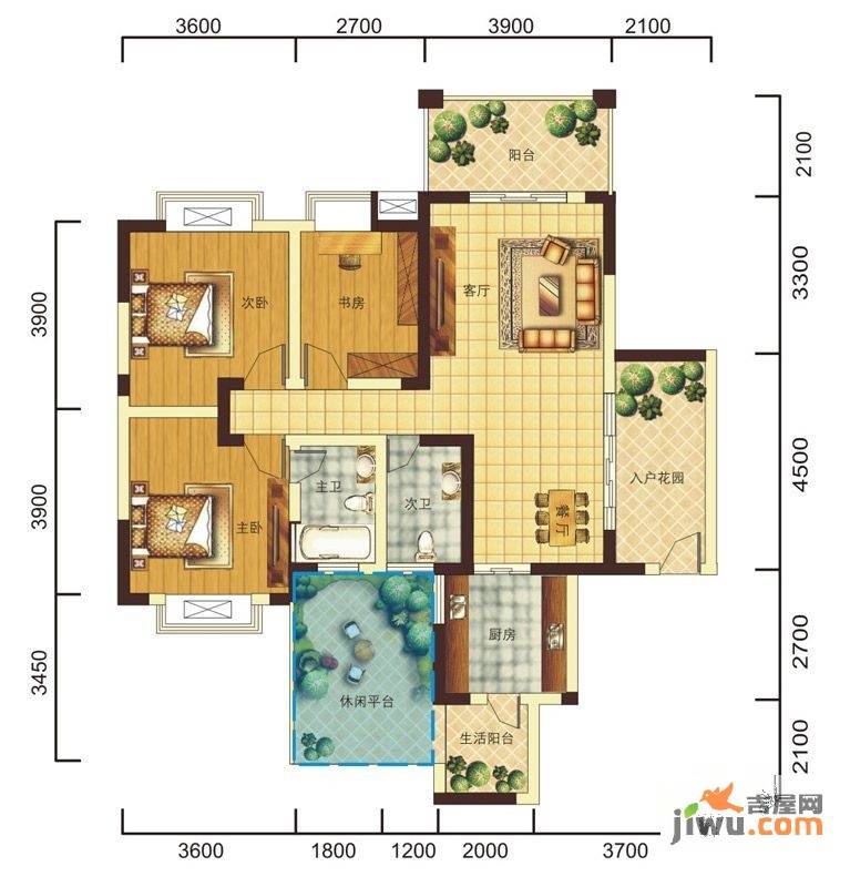 山水天成3室2厅2卫108㎡户型图