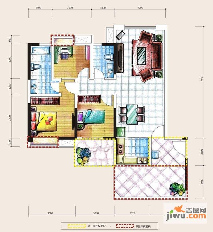 洛森堡映山3室2厅2卫116㎡户型图