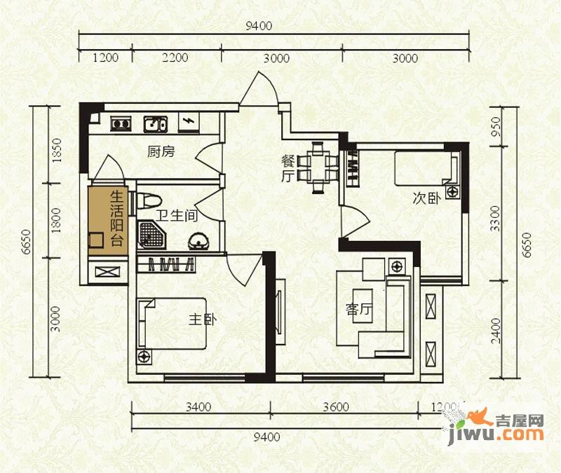 沙河上一期2室2厅1卫60.7㎡户型图