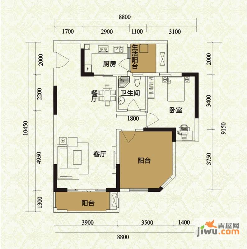 沙河上一期1室2厅1卫77.8㎡户型图