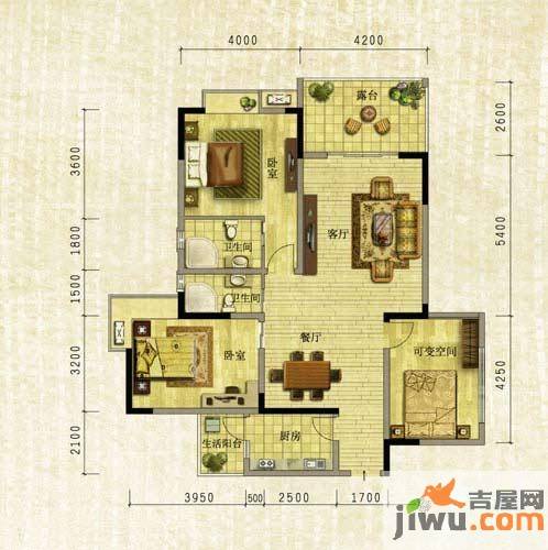 阳光地中海3室2厅2卫120㎡户型图