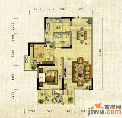 阳光地中海2室2厅1卫90㎡户型图