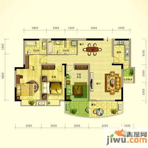 阳光地中海3室2厅2卫122.8㎡户型图