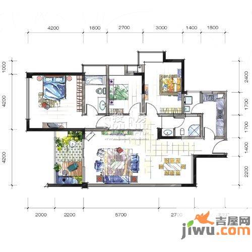 炎华置信西江月3室2厅2卫118.1㎡户型图