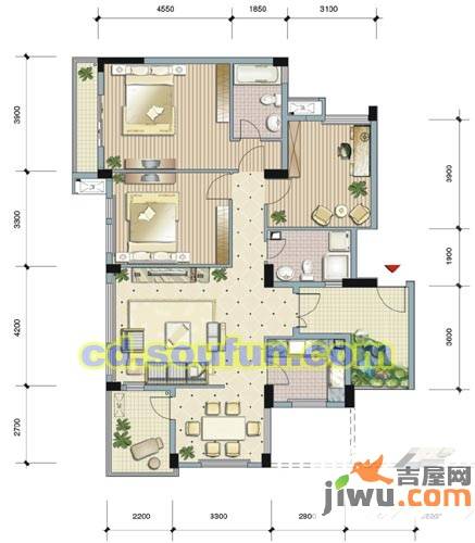 新界五期3室2厅2卫127㎡户型图