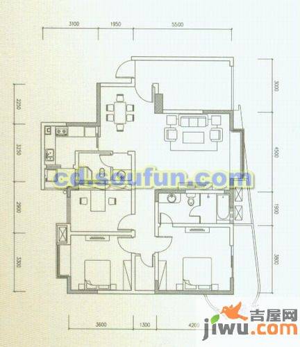 育才竹岛3室2厅2卫133.2㎡户型图