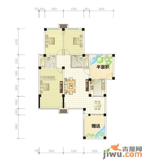 上锦颐园汇萃（住宅）3室2厅2卫132.8㎡户型图