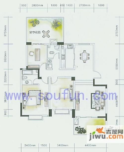 芙蓉名城一期3室2厅2卫133㎡户型图