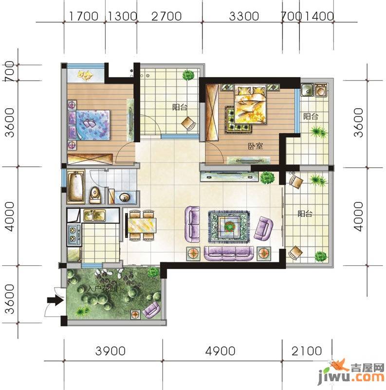 钱隆天下2室2厅1卫94.7㎡户型图