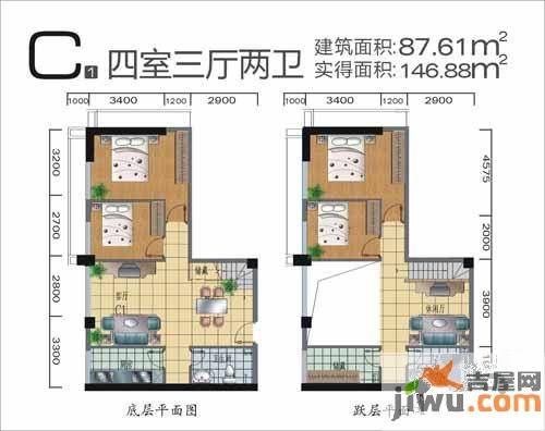 北湖卡夫诺4室3厅2卫87.6㎡户型图