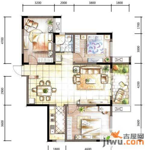 万鸿城市花园3室2厅1卫117㎡户型图