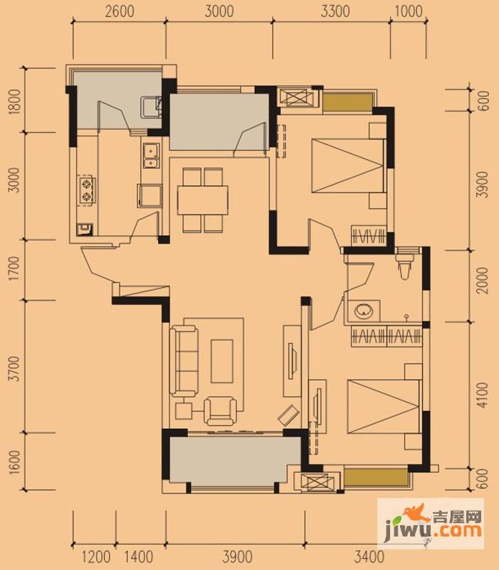 绿地圣路易名邸2室2厅1卫94㎡户型图