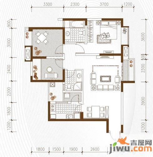 翡翠城3室2厅2卫89㎡户型图