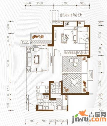 翡翠城3室2厅2卫89㎡户型图