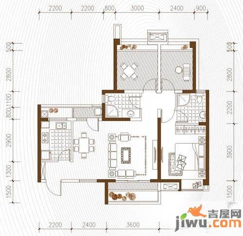 翡翠城3室2厅2卫89㎡户型图