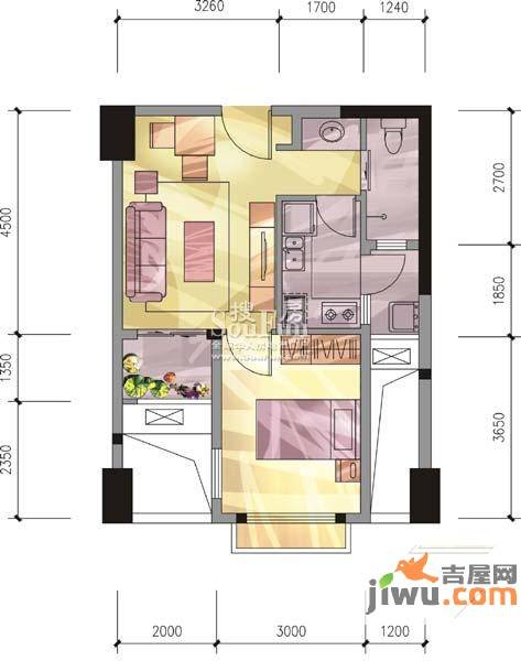 翡翠城1室1厅1卫50㎡户型图