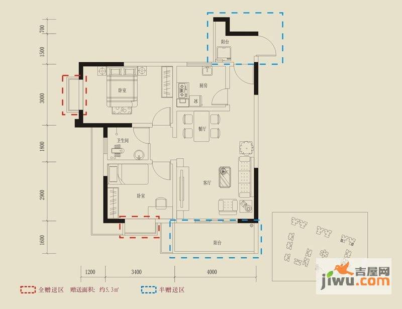 东方惠城2室2厅1卫82.6㎡户型图