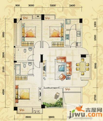 凯斯顿华府3室2厅2卫119.6㎡户型图