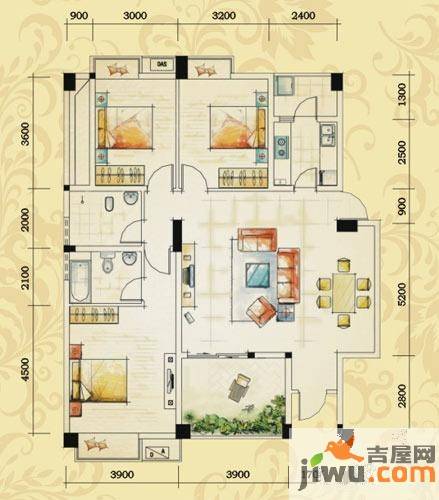 凯斯顿华府3室2厅2卫125㎡户型图