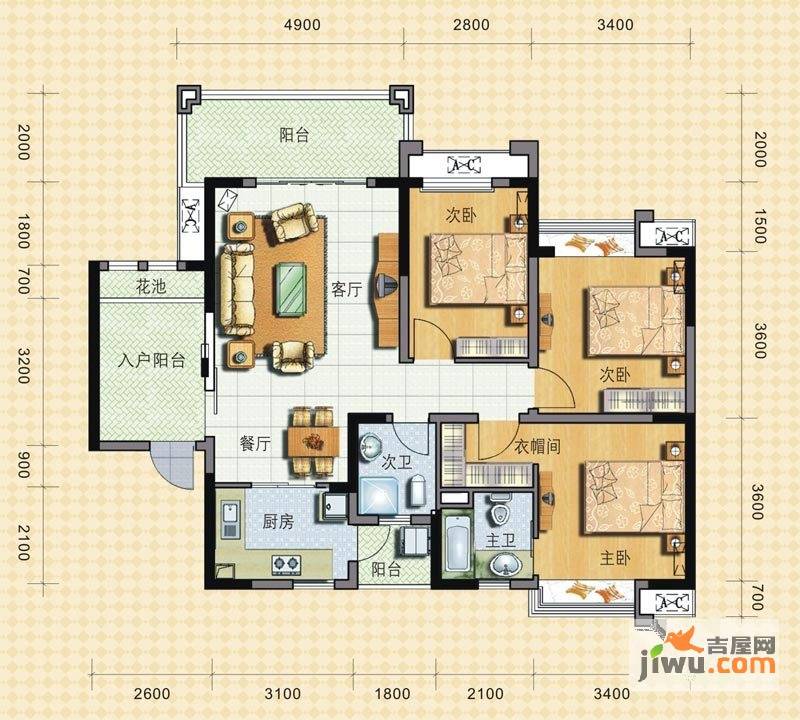 邑品天都3室2厅2卫110.1㎡户型图