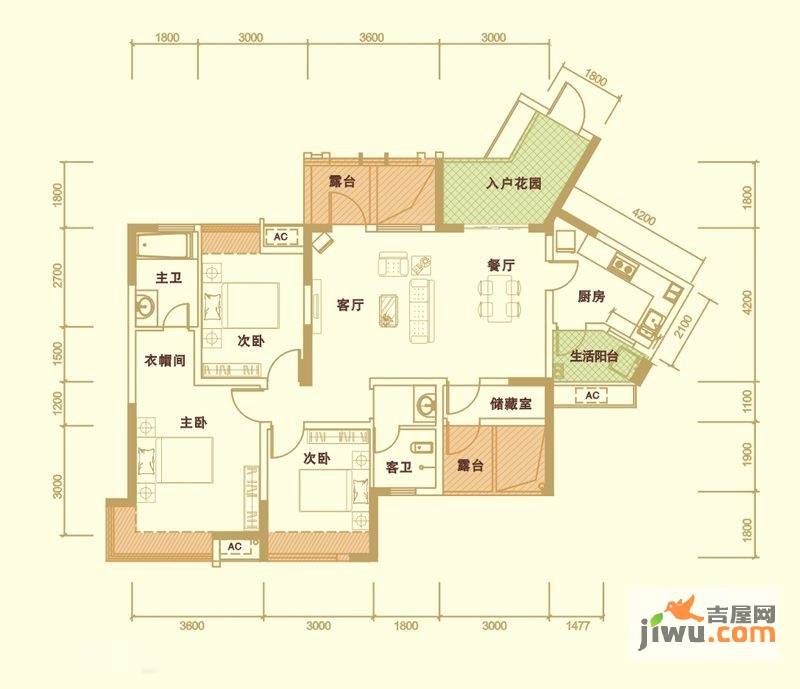 翠蝶湾4室2厅2卫115㎡户型图