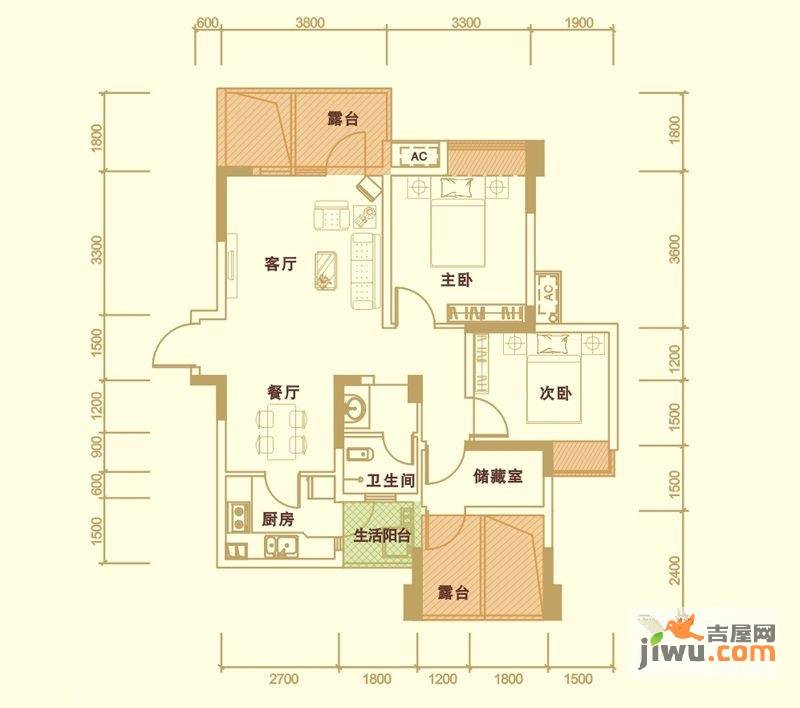 翠蝶湾3室2厅2卫83㎡户型图