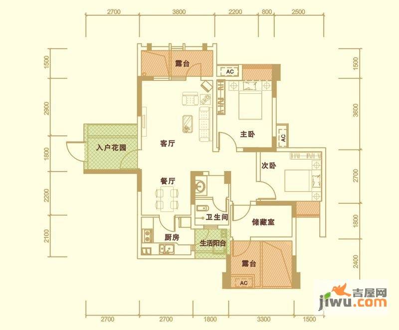 翠蝶湾3室2厅2卫87㎡户型图