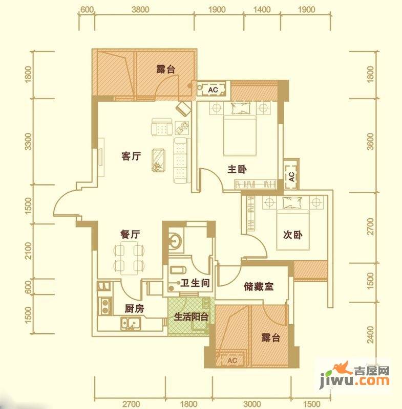 翠蝶湾3室2厅2卫82㎡户型图