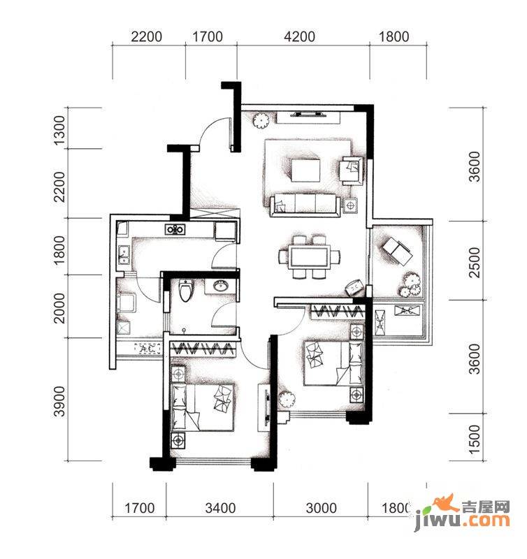 城南优品道广场2室2厅1卫86㎡户型图