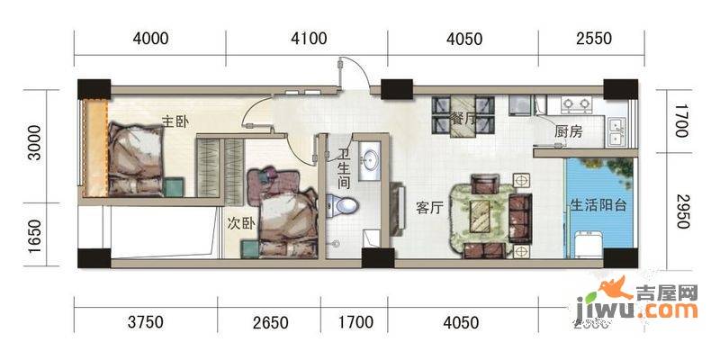 汇融新贵公馆2室2厅1卫71.2㎡户型图