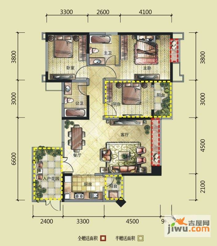 三利宅院领事公馆3室2厅2卫126㎡户型图