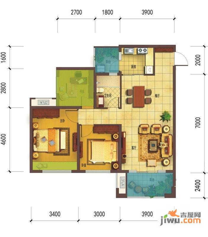 置信国色天乡鹭湖宫8区3室2厅1卫90.6㎡户型图