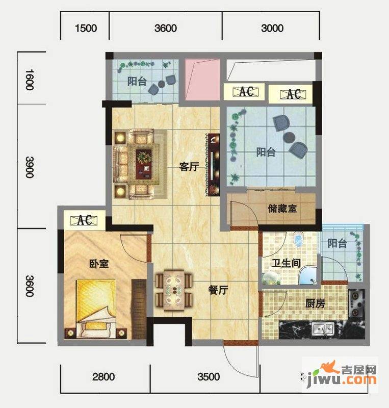 外城泰兴里1室2厅1卫67.2㎡户型图