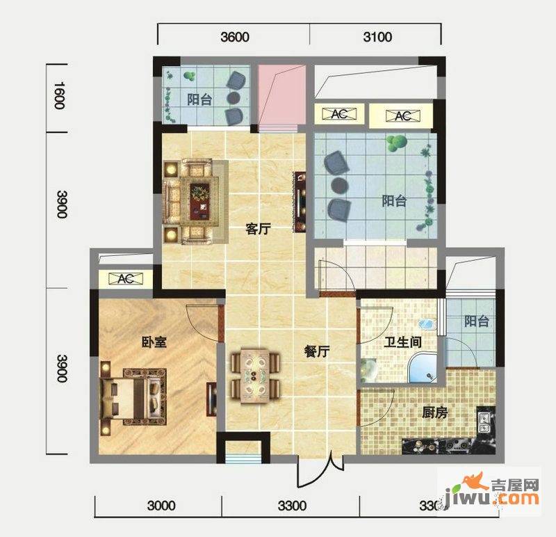 外城泰兴里1室2厅1卫73㎡户型图