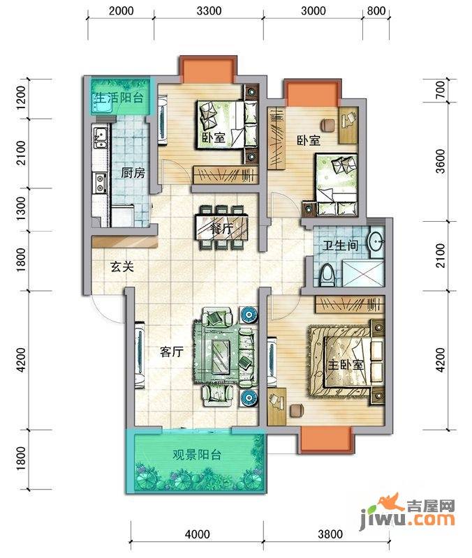 蜀郡清上居3室2厅1卫99.2㎡户型图