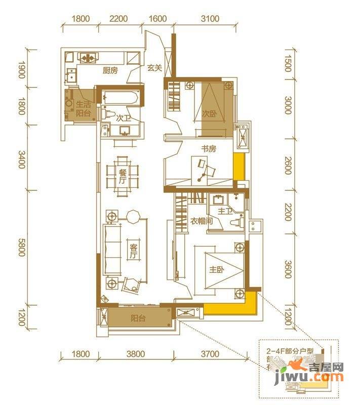 万科金色海蓉一期3室2厅2卫113㎡户型图