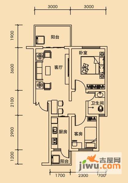 青城美地2室2厅1卫57.1㎡户型图