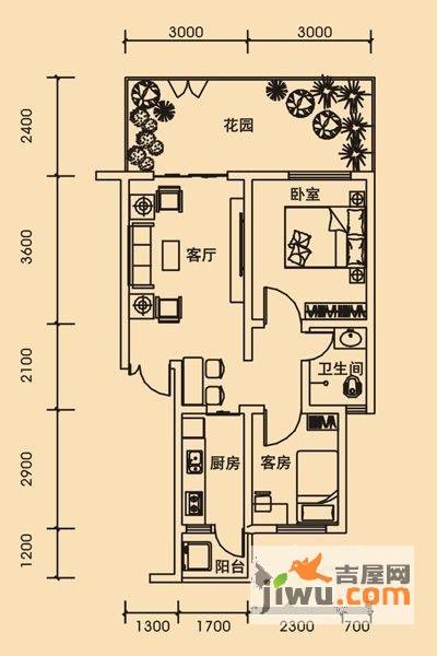 青城美地2室2厅1卫54.4㎡户型图