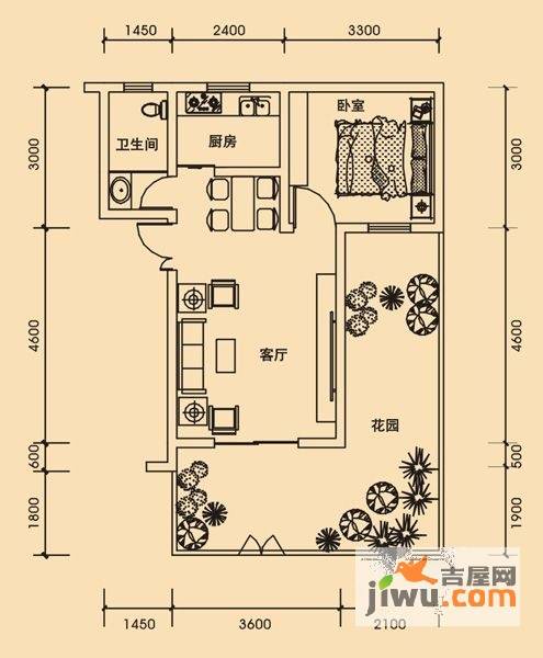 青城美地1室2厅1卫47.7㎡户型图