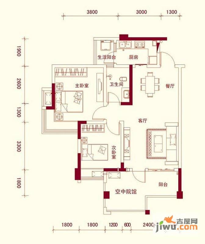 龙腾嘉园2室2厅1卫83.4㎡户型图