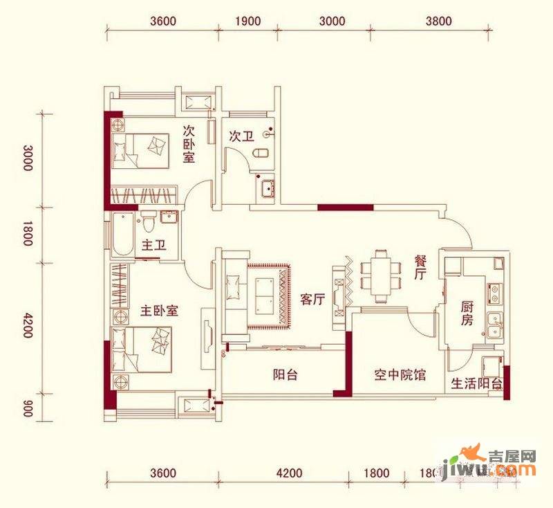 龙腾嘉园2室2厅2卫97.3㎡户型图