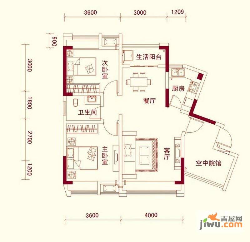 龙腾嘉园2室2厅1卫86㎡户型图