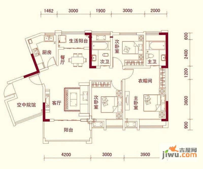 龙腾嘉园3室2厅2卫112.8㎡户型图