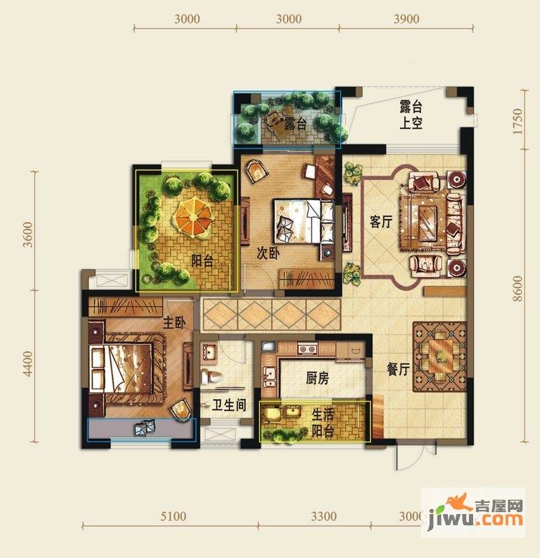 幸福世家2室2厅1卫97.9㎡户型图