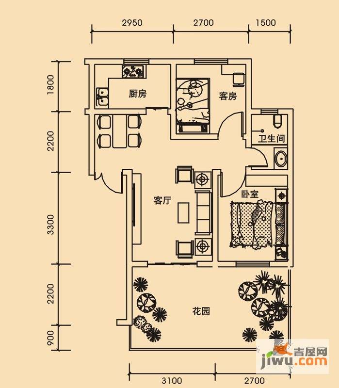 青城美地2室2厅1卫54.9㎡户型图