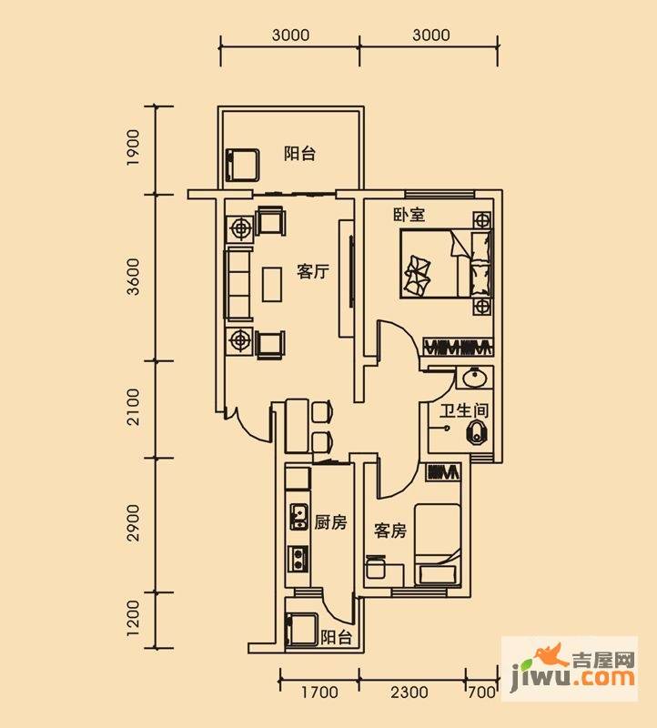 青城美地普通住宅57.1㎡户型图