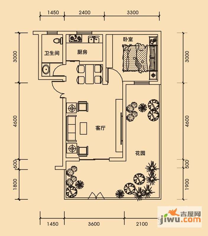 青城美地1室2厅1卫47.7㎡户型图