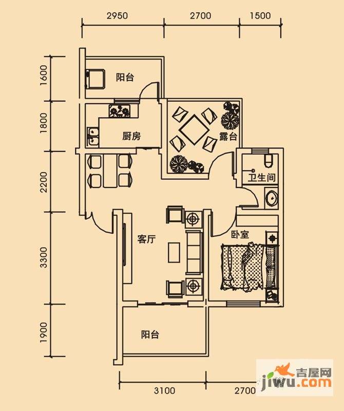 青城美地1室2厅1卫52.8㎡户型图