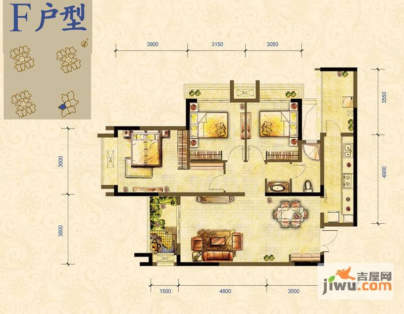 万科锦程3室2厅1卫91㎡户型图