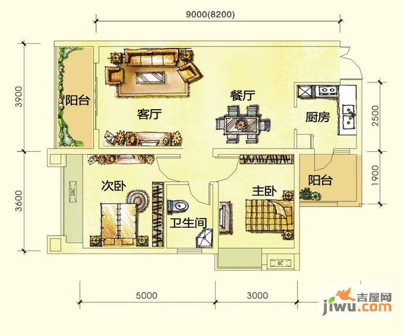 御城华府揽胜2室2厅1卫69.5㎡户型图